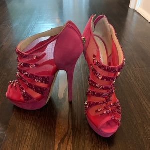 Jimmy Choo pink zebra crystal heels